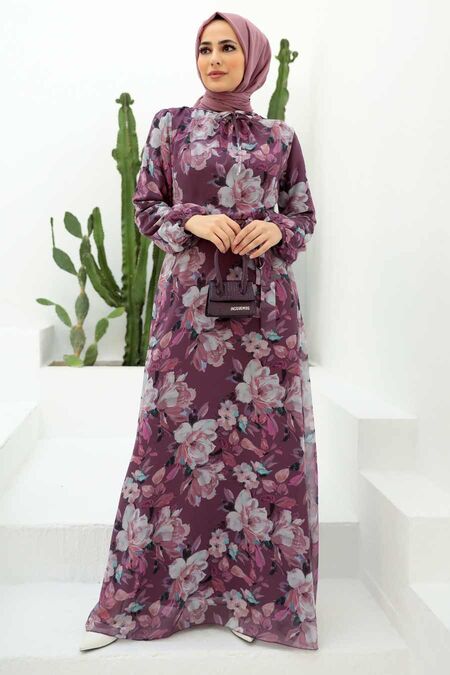 Dark Dusty Rose Hijab Dress 279015KGK - NEVA STYLE