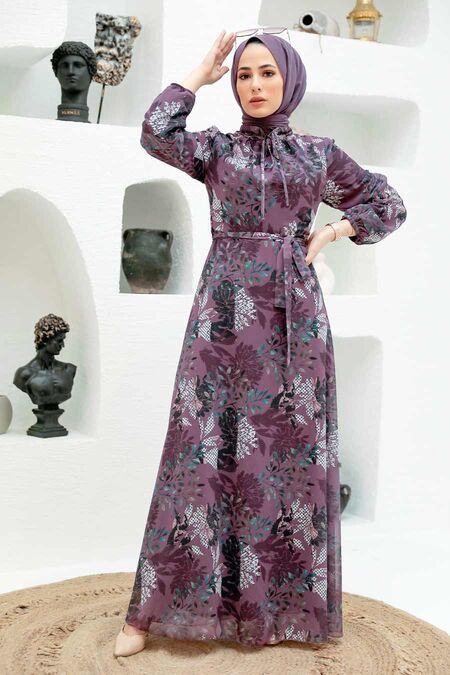 Dark Dusty Rose Hijab Dress 279024KGK - NEVA STYLE