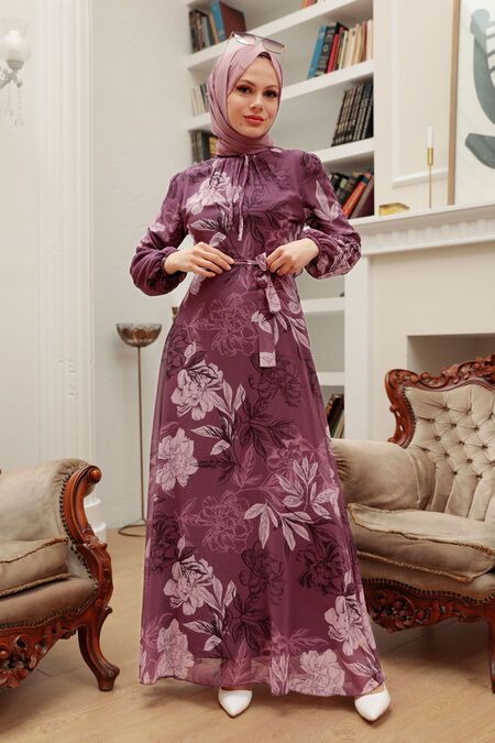 Dark Dusty Rose Hijab Dress 279062KGK - NEVA STYLE