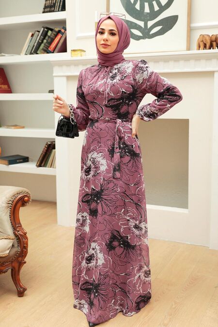 Dark Dusty Rose Hijab Dress 279070KGK - NEVA STYLE