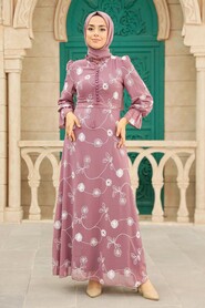 Dark Dusty Rose Hijab Dress 32944KGK - 2