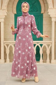 Dark Dusty Rose Hijab Dress 32944KGK - 1