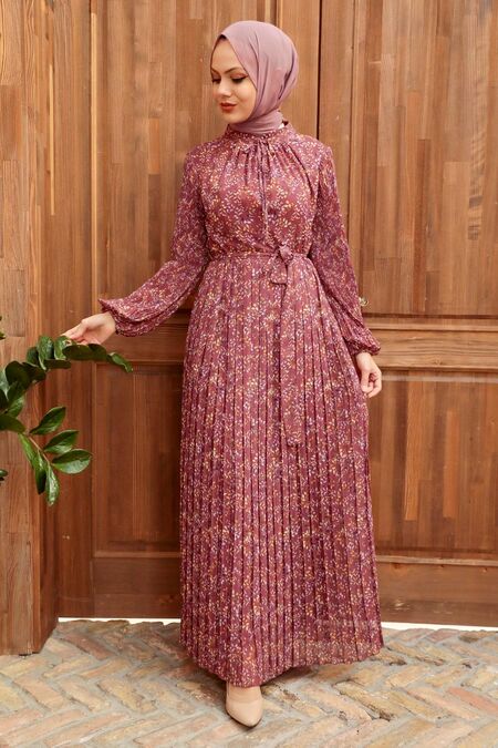 Dark Dusty Rose Hijab Dress 3297KGK - NEVA STYLE