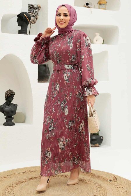 Dark Dusty Rose Hijab Dress 33420KGK - NEVA STYLE