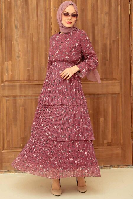 Dark Dusty Rose Hijab Dress 3360KGK - NEVA STYLE