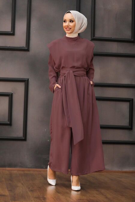 Dark Dusty Rose Hijab Dual Suit Dress 1471KGK - NEVA STYLE