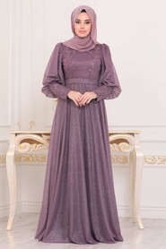 Dark Dusty Rose Hijab Evening Dress 21521KGK - 1