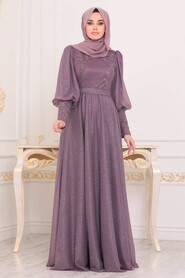 Dark Dusty Rose Hijab Evening Dress 21521KGK - 2