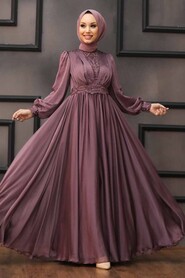  Luxorious Dark Dusty Rose Hijab Evening Dress 21540KGK - 2