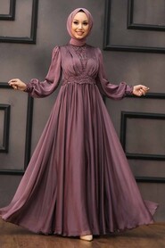  Luxorious Dark Dusty Rose Hijab Evening Dress 21540KGK - 1