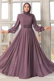 Dark Dusty Rose Hijab Evening Dress 21951KGK - 1