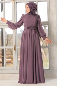 Dark Dusty Rose Hijab Evening Dress 21951KGK - 2