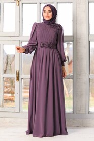 Dark Dusty Rose Hijab Evening Dress 21951KGK - 3