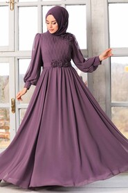 Dark Dusty Rose Hijab Evening Dress 21951KGK - 4