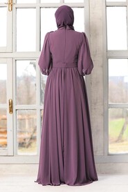 Dark Dusty Rose Hijab Evening Dress 21951KGK - 5