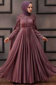  Satin Dark Dusty Rose Islamic Bridesmaid Dress 21990KGK - 1