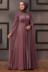  Satin Dark Dusty Rose Islamic Bridesmaid Dress 21990KGK - 2