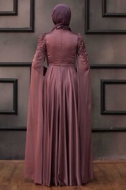  Satin Dark Dusty Rose Islamic Bridesmaid Dress 21990KGK - 3