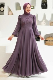  Long Sleeve Dark Dusty Rose Hijab Dress 22110KGK - 3