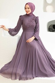  Long Sleeve Dark Dusty Rose Hijab Dress 22110KGK - 2
