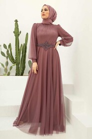  Stylish Dark Dusty Rose Islamic Clothing Evening Gown 22290KGK - 1