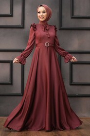 Satin Dark Dusty Rose Muslim Bridal Dress 27240KGK - 1