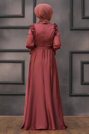 Satin Dark Dusty Rose Muslim Bridal Dress 27240KGK - 2