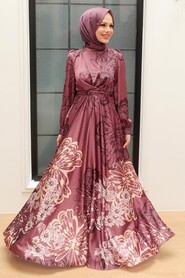  Luxury Dark Dusty Rose Islamic Bridesmaid Dress 3432KGK - Thumbnail