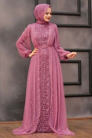  Luxorious Dark Dusty Rose Islamic Evening Gown 5383KGK - 3