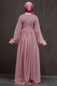 Neva Style - Stylish Dark Dusty Rose Modest Evening Gown 54230KGK - Thumbnail