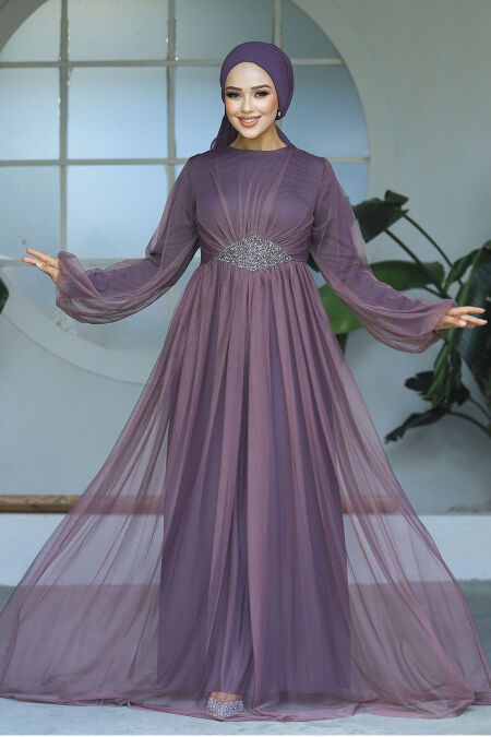  Stylish Dark Dusty Rose Modest Evening Gown 54230KGK - NEVA STYLE