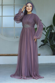  Stylish Dark Dusty Rose Modest Evening Gown 54230KGK - 3