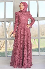Dark Dusty Rose Hijab Evening Dress 54750KGK - 2