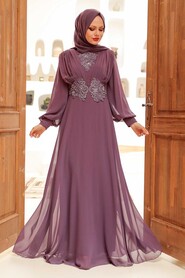  Elegant Dark Dusty Rose Islamic Wedding Dress 9118KGK - 1