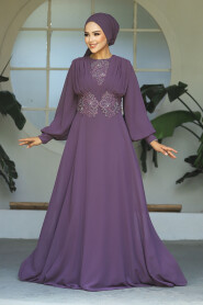  Elegant Dark Dusty Rose Islamic Wedding Dress 9118KGK - 1