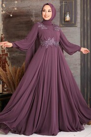 Elegant Dark Dusty Rose Muslim Long Sleeve Dress 9130KGK - 2