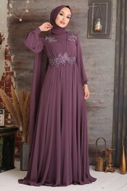 Elegant Dark Dusty Rose Muslim Long Sleeve Dress 9130KGK - 3