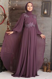 Elegant Dark Dusty Rose Muslim Long Sleeve Dress 9130KGK - 1