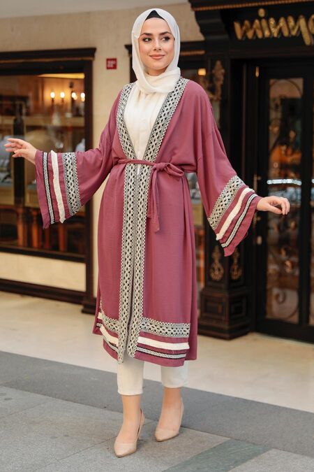 Dark Dusty Rose Hijab Kimono 10455KGK - NEVA STYLE