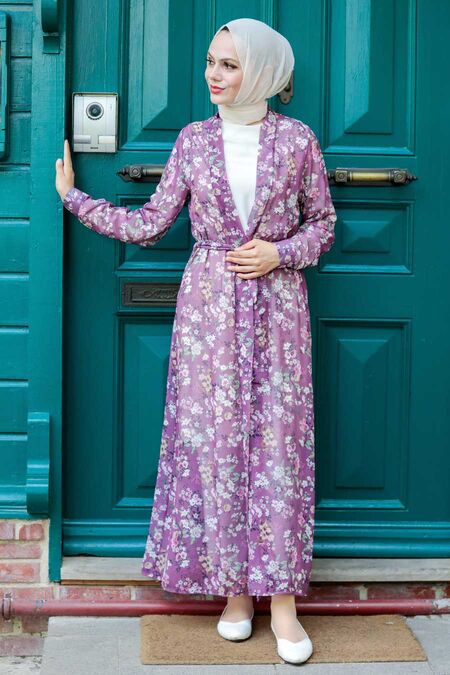 Dark Dusty Rose Hijab Kimono 5651KGK - NEVA STYLE