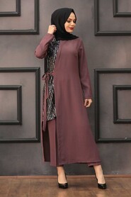 Dark Dusty Rose Hijab Suit Dress 15142KGK - 1