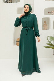 Dark Green Hijab Dress 27922KY - 1