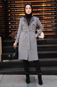 Dark Grey Hijab Coat 72070KGR - 1