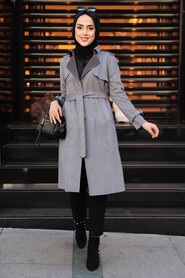 Dark Grey Hijab Coat 72070KGR - 2