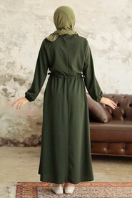 Dark Khaki Hijab Dress 5813KHK - 2
