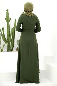 Stylish Dark Khaki Muslim Long Sleeve Dress 33010KHK - 3