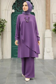 Dark Lila Hijab Double Suit 52301KLILA - Thumbnail