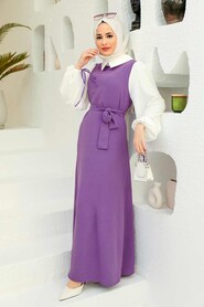 Dark Lila Hijab Dress 1317KLILA - 3