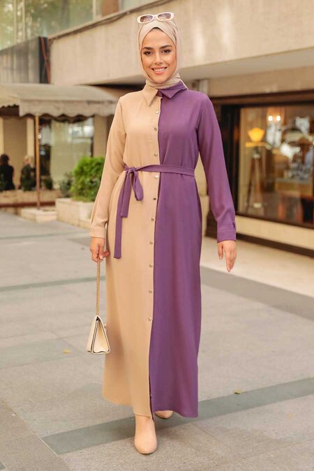 Dark Lila Hijab Dress 3437KLILA - NEVA STYLE