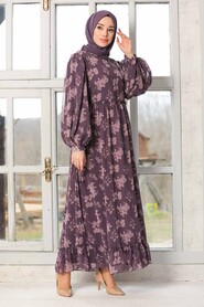 Dark Lila Hijab Dress 51632KLILA - 2